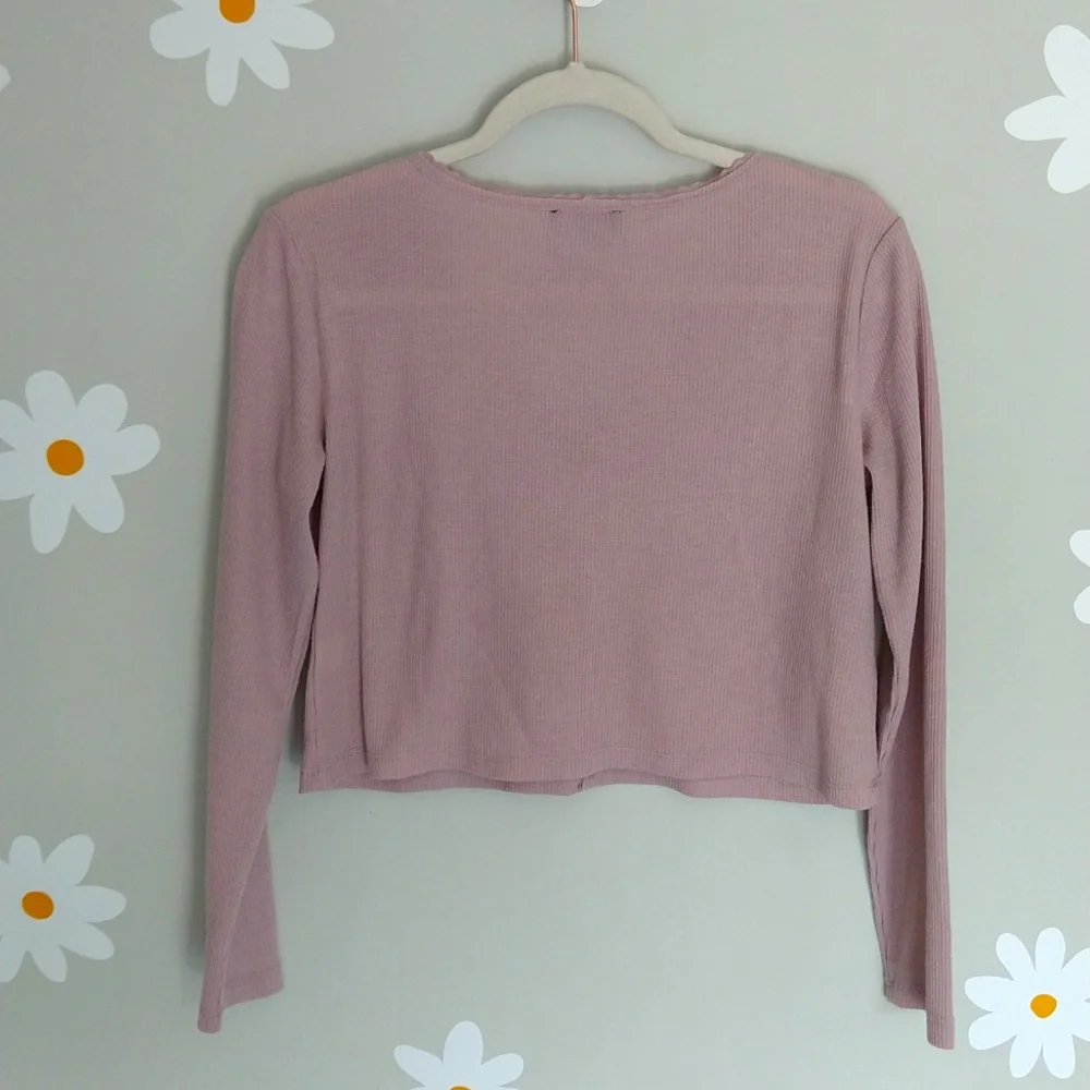 Freshman Lavender Lightweight Waffle-Knit Long-Sleeve Crop Top - Picture 2 of 8
